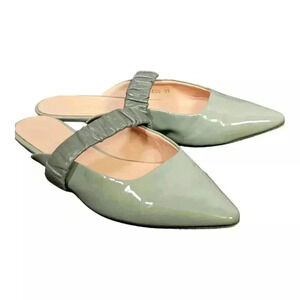 Dear Frances Slide Flats Pointed Toe Green Leather Women's 35/US 5